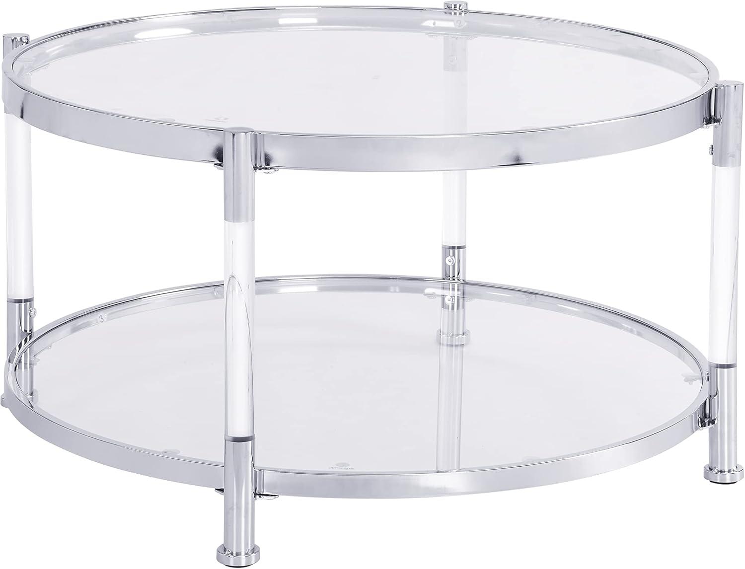 Round Chrome Acrylic and Glass Coffee Table