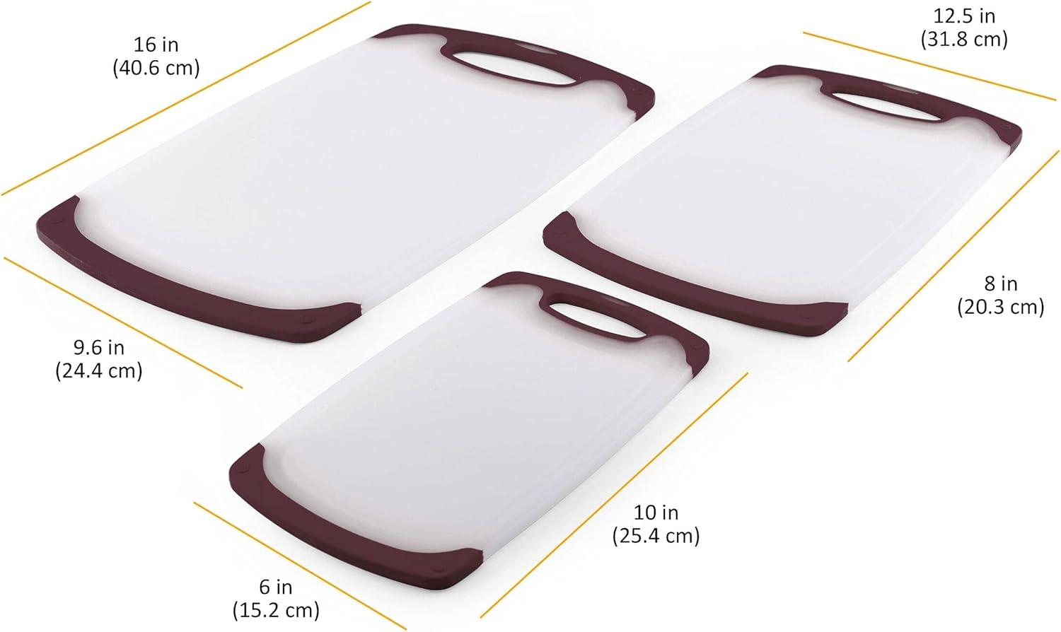 Maroon and White Reversible Plastic Cutting Board Set, 3-Piece