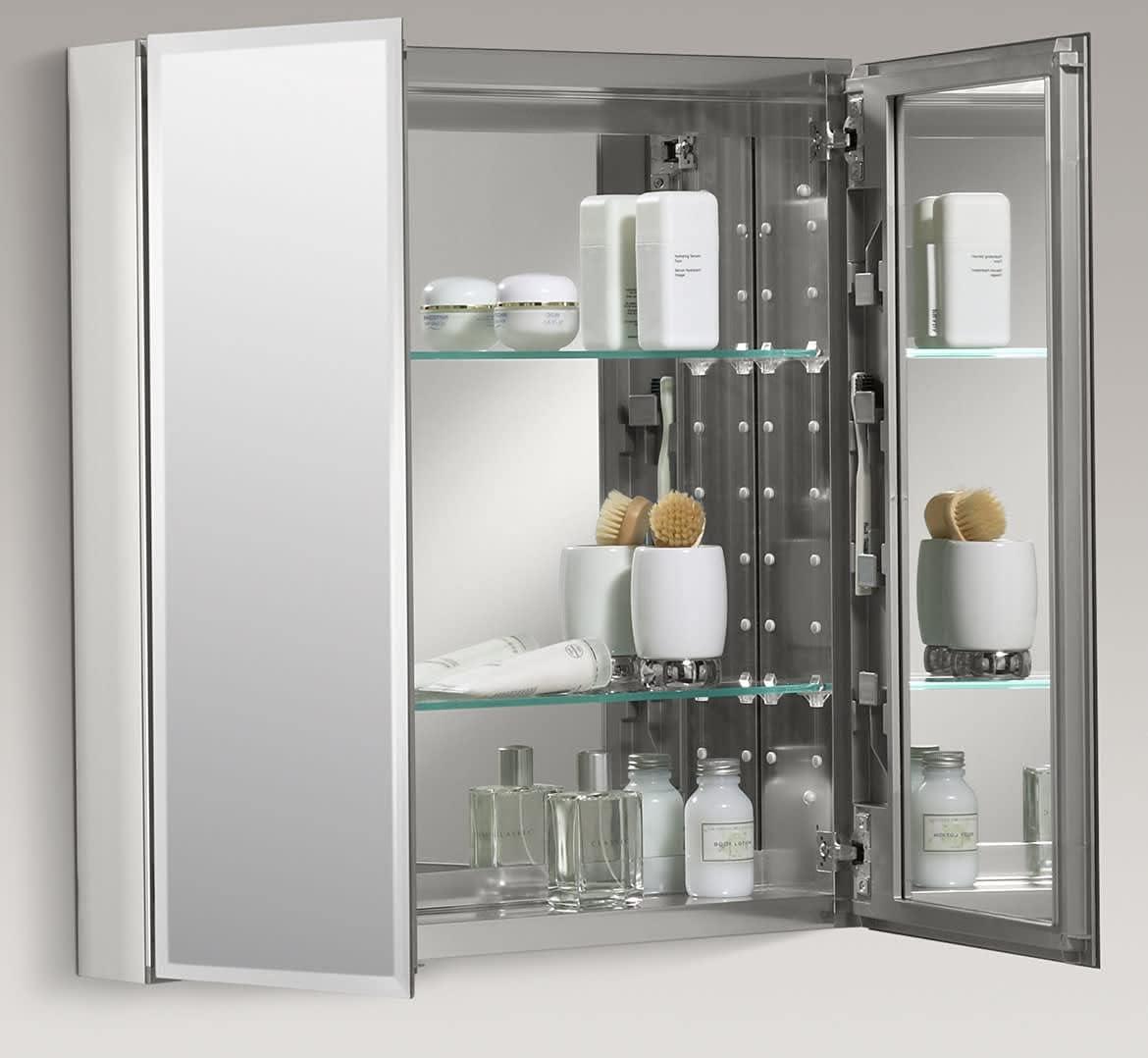 Sleek Frameless 26" H x 25" W Aluminum Medicine Cabinet with Beveled Mirrored Doors