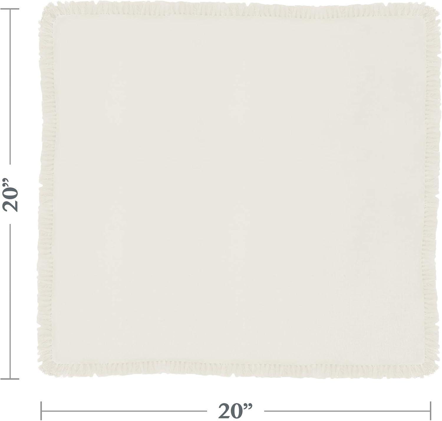 Off-White Cotton Fringed Square Napkins, Set of 4