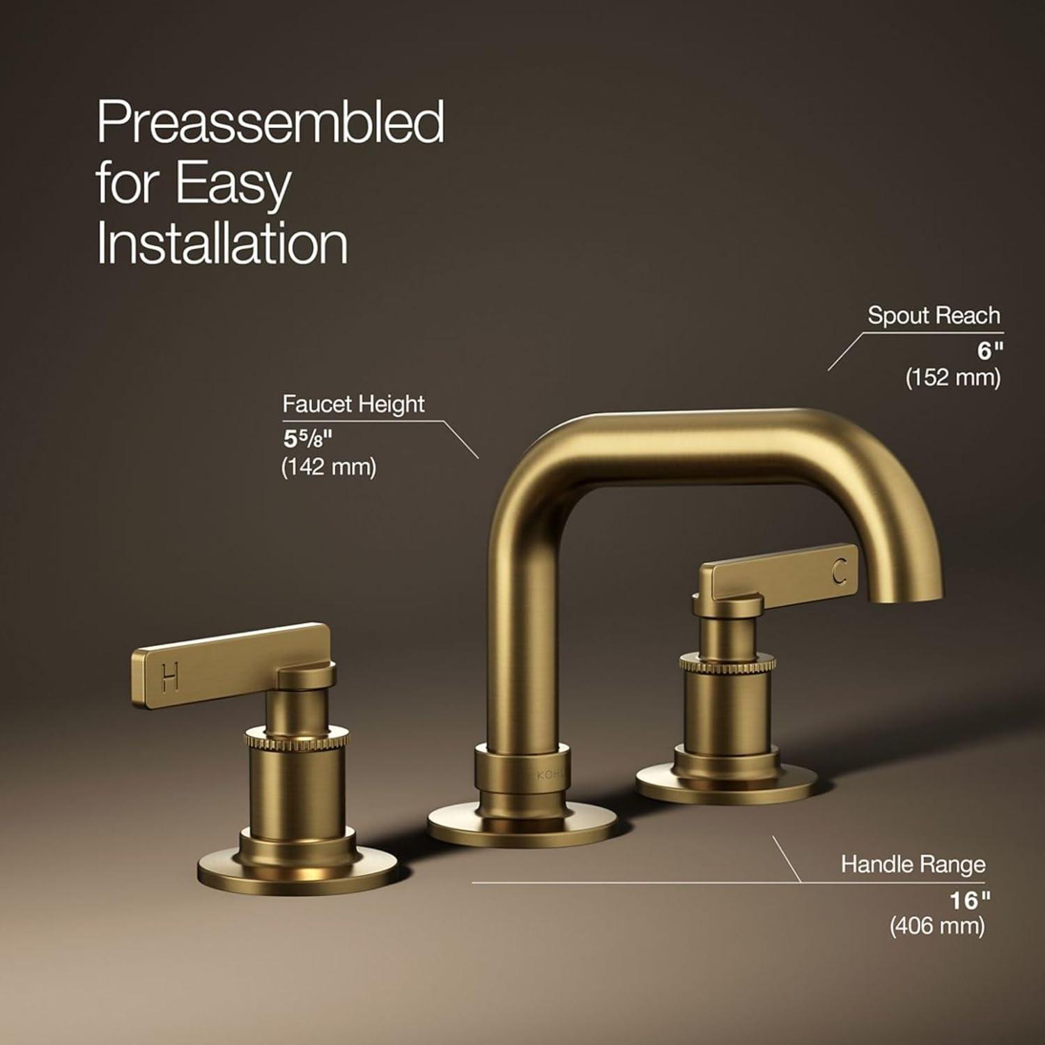 Vibrant Brushed Moderne Brass Widespread Bathroom Sink Faucet