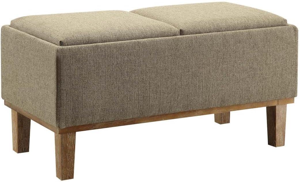 Brentwood Beige Linen 35" Storage Ottoman with Reversible Tray