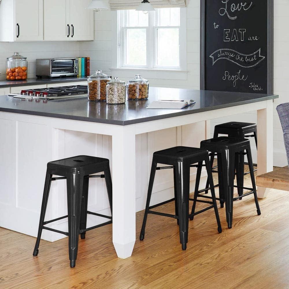 Yaheetech 24" Set of 4 Metal Counter Height Backless Stackable Bar Stools Indoor/Outdoor-Black