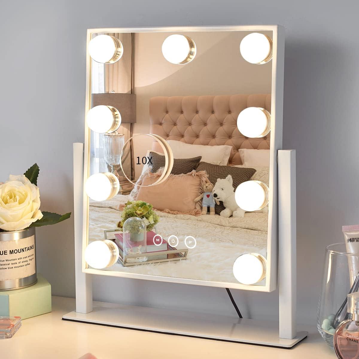 Rectangular White Iron Vanity Mirror with Dimmable LED Lights