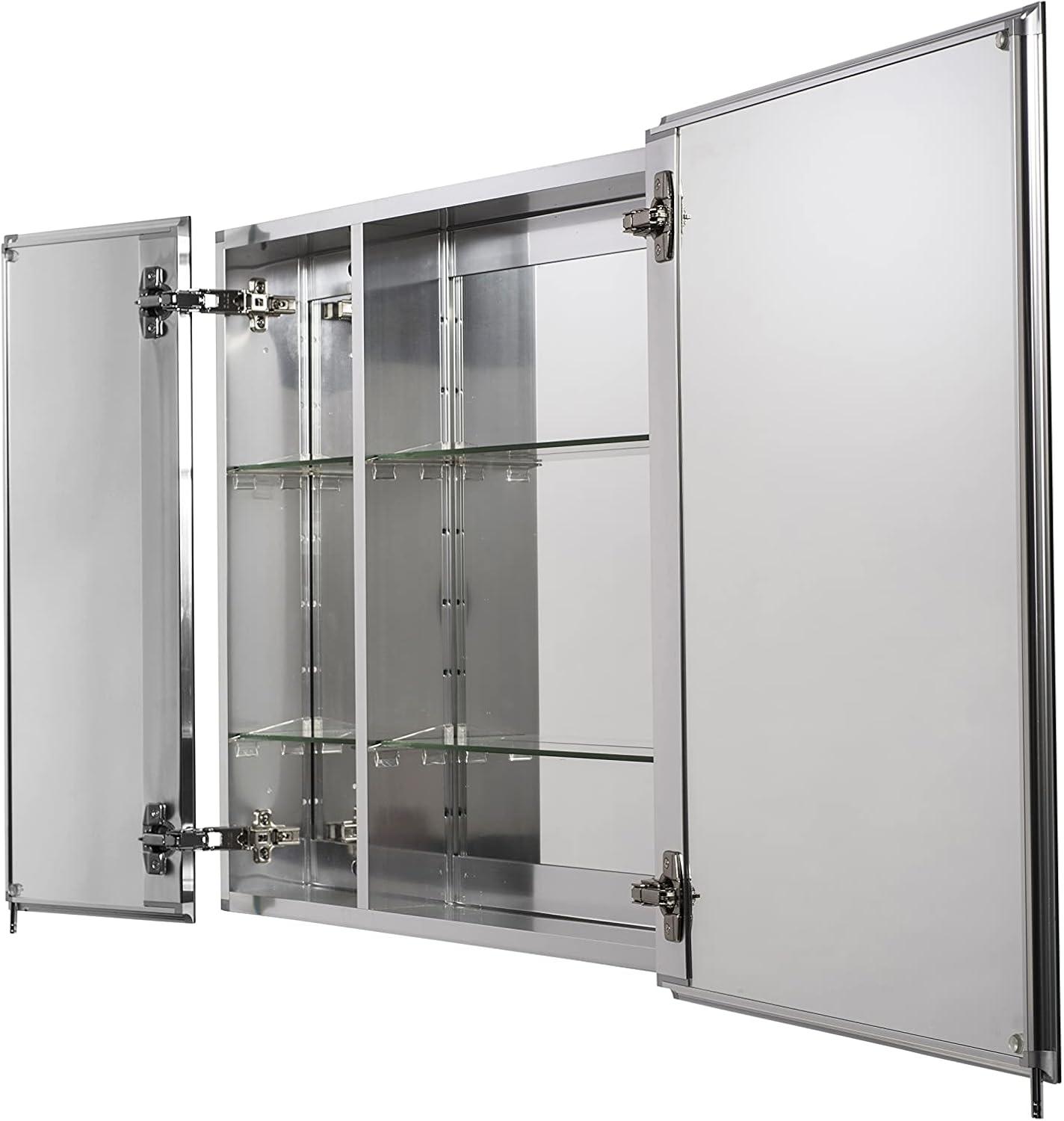 Croydex Halton Double Door Aluminium Bathroom Medicine Cabinet in Chrome (30x26in)