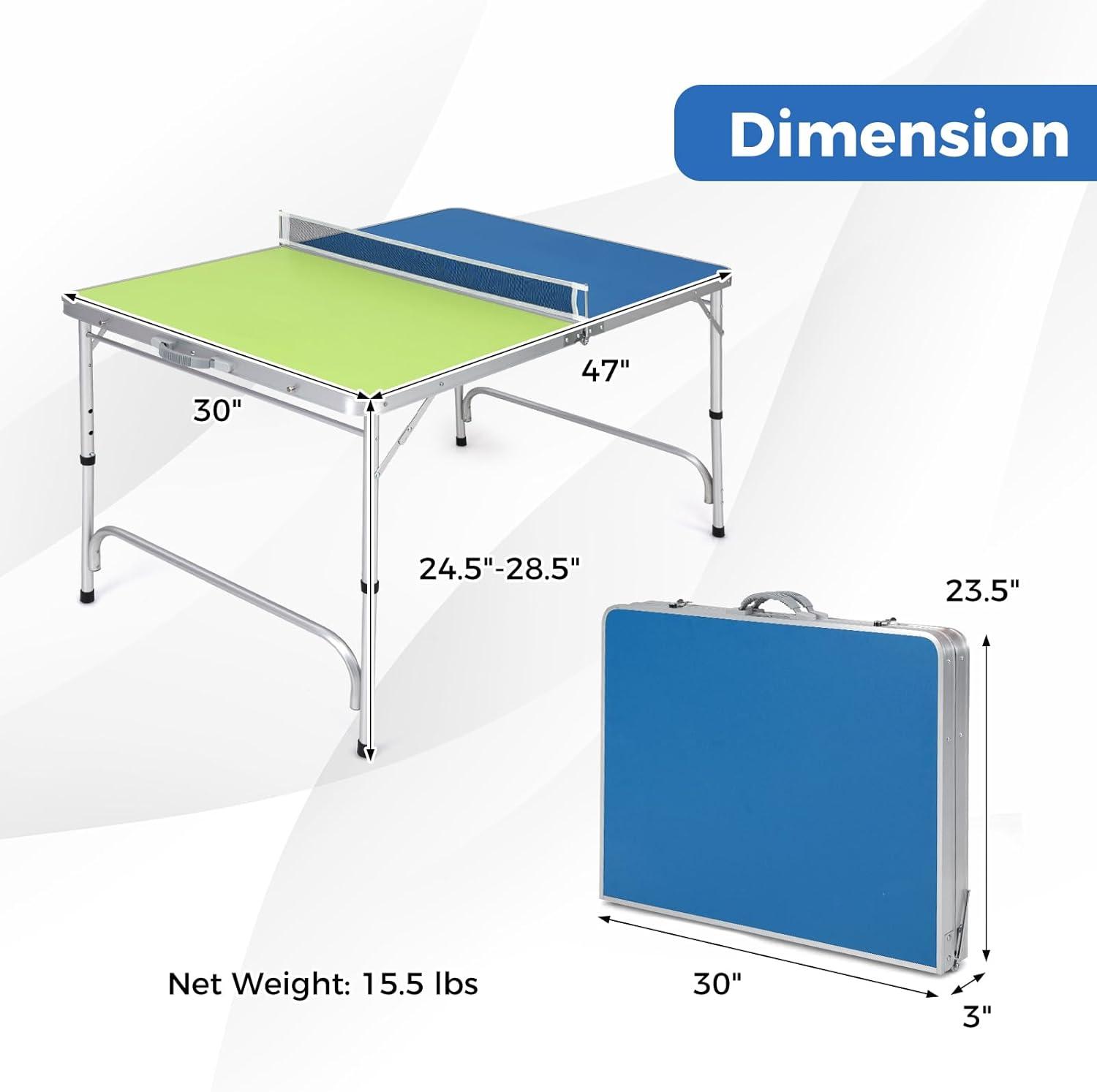 Goplus Foldable Ping Pong Table, 100% Preassembled, Table Tennis Table with Net, 2 Paddles, Ping Pong Balls, Portable Table Tennis Game Set for Indoor Outdoor