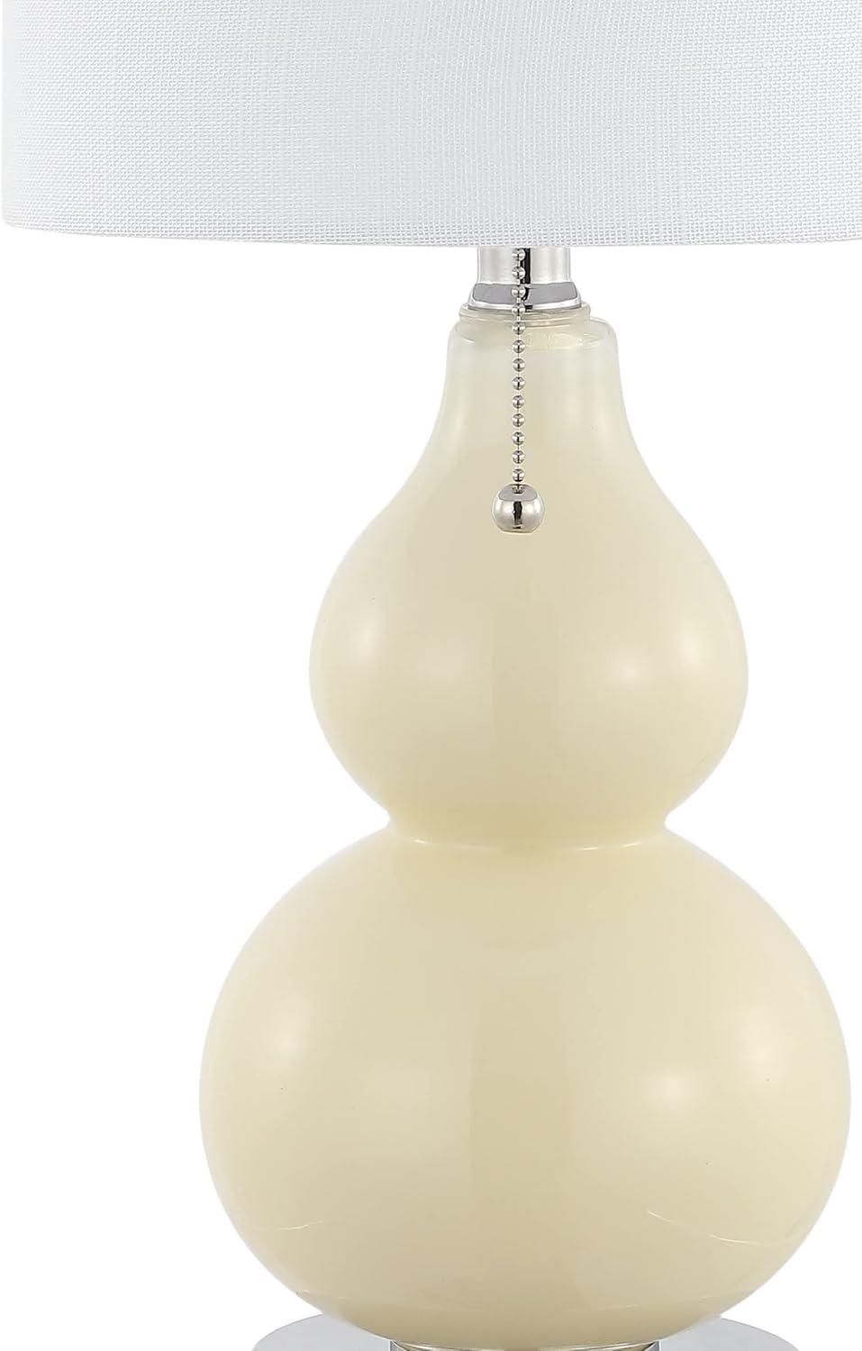 Cora 22" Classic Vintage Glass LED Table Lamp with USB Charging Port, Cream (Set of 2)