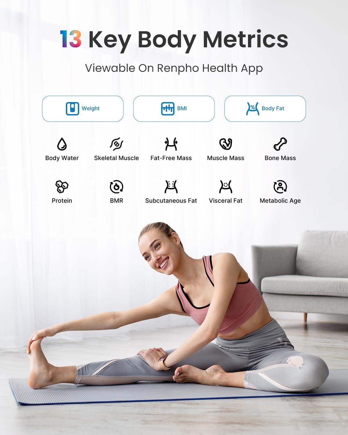 RENPHO Smart Scale for Body Weight with Customize Scale Colors, Rechargeable, ITO Coating, Elis Chroma