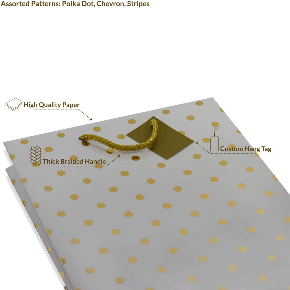 OccasionAll- Paper Metallic Gold Gift Bags with Handles for Party Favours 4x2.75x4.5 12 Pcs