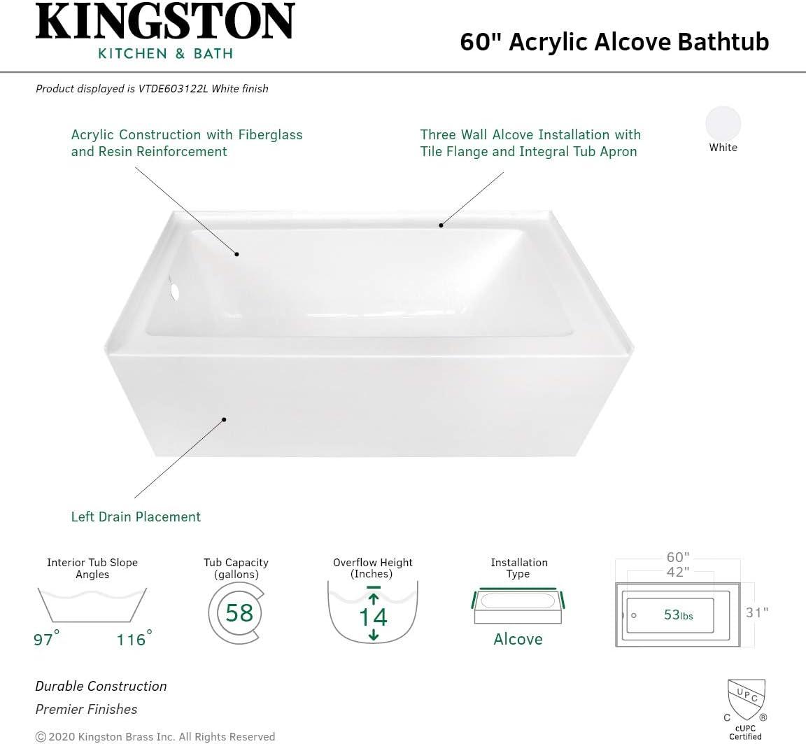 Aqua Eden 60" x 31" Alcove Soaking Acrylic Bathtub