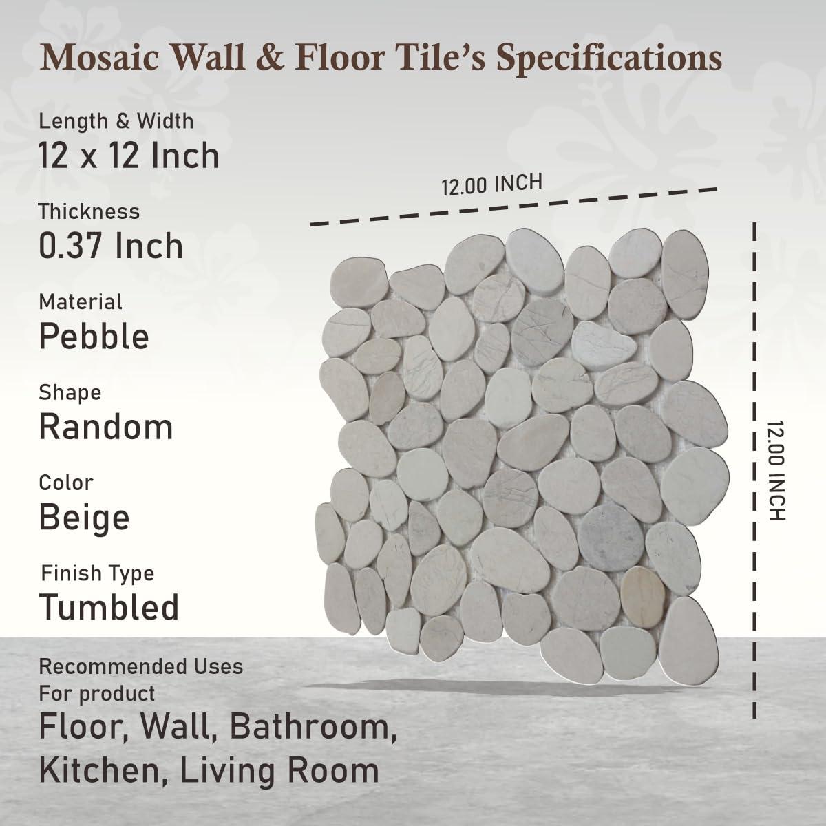 Hawaii 12" x 12" Natural Stone Pebbles Mosaic Wall & Floor Tile