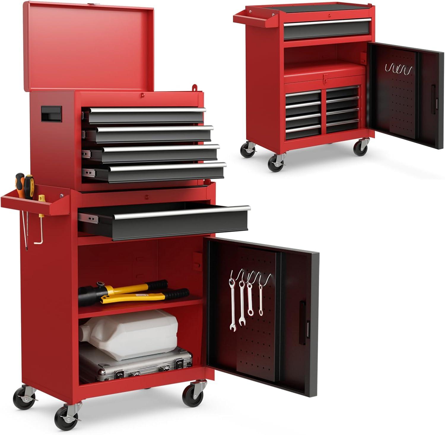 Tool Chest, 5-Drawer Rolling Tool Storage Cabinet with Detachable Top Tool Box, Liner, Universal Lockable Wheels