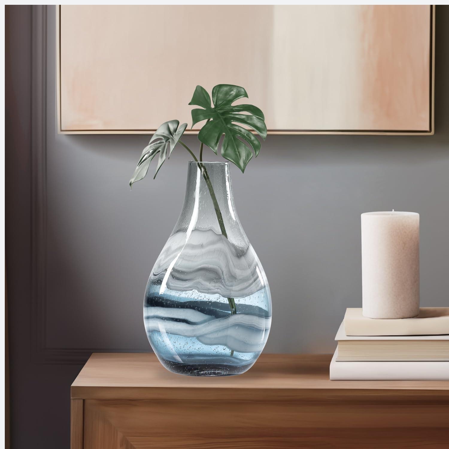 Torre & Tagus Andrea Swirl Glass Tall Bulb Vase - Blue, 14.25"