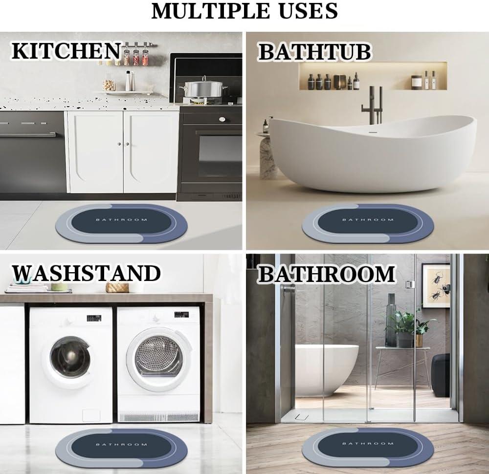 Rubber Non-Slip Quick Dry Bathroom Rugs 17"x27" - Blue