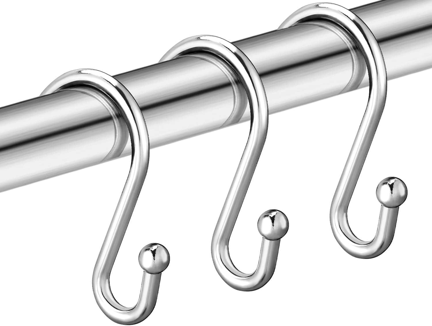 Silver Shower Curtain Hooks,Rust Proof Shower Curtain Rings for Bathroom,Set of 12 Chrome S Shaped Decorative Shower Curtain Hooks Hangers for Bathroom Curtains,Clothing, Towels, etc