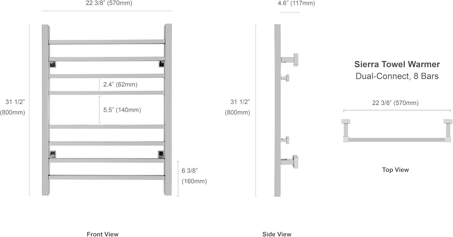 Polished Stainless Steel Wall-Mounted Towel Warmer with 8 Bars