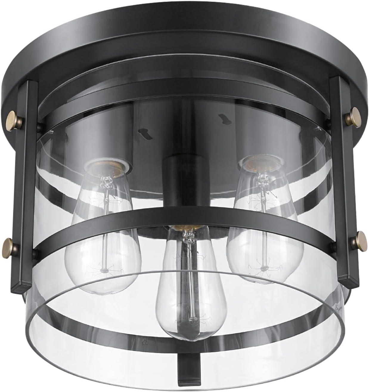 Globe Electric Wexford 3-Light Dark Bronze Flush Mount Ceiling Light with Clear Glass, 60417