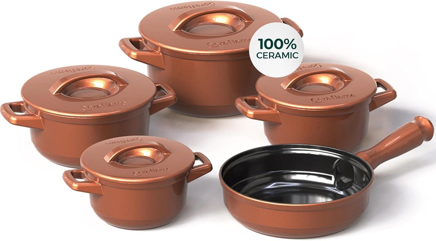 CERAFLAME Duo 9 Piece Ceramic Cookware Set - Ceramic Lid