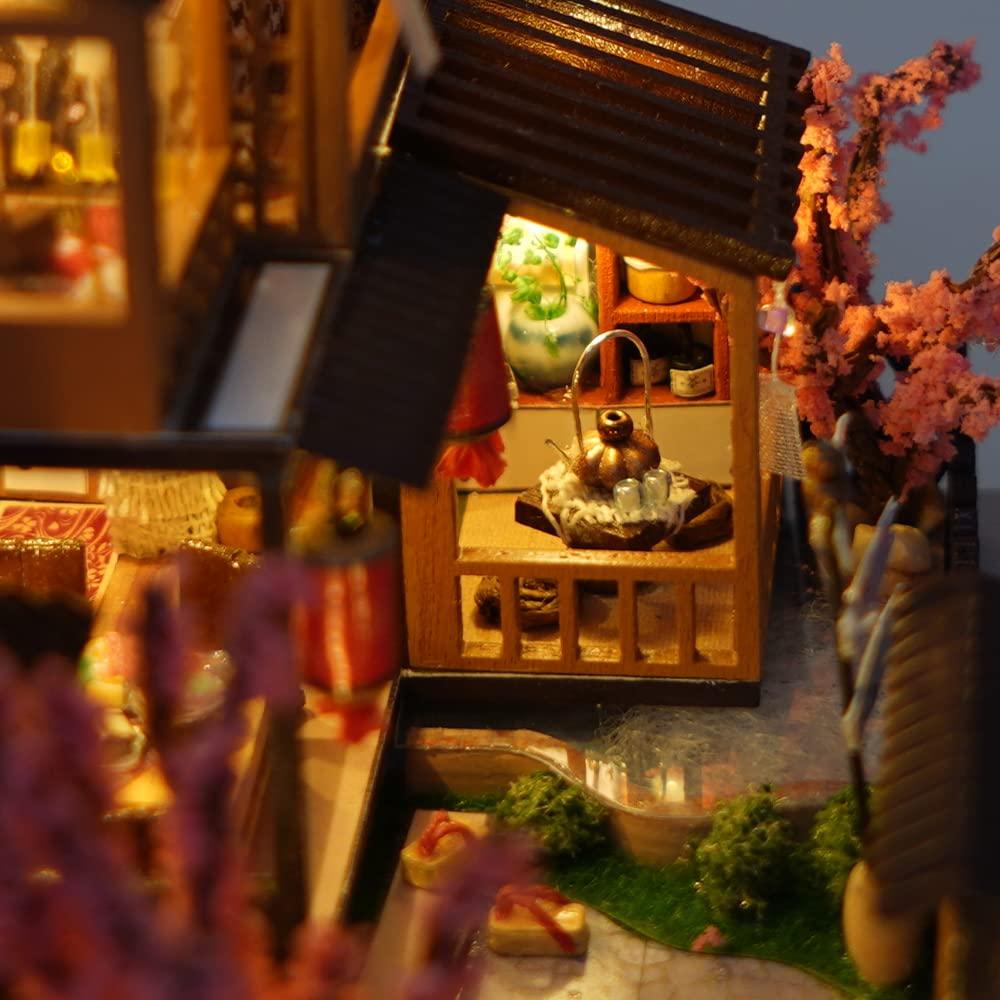 CUTEBEE Dollhouse Miniature with Furniture, DIY Wooden Dollhouse Kit Plus Dust Proof, Creative Room Idea (Japanese Garden House)