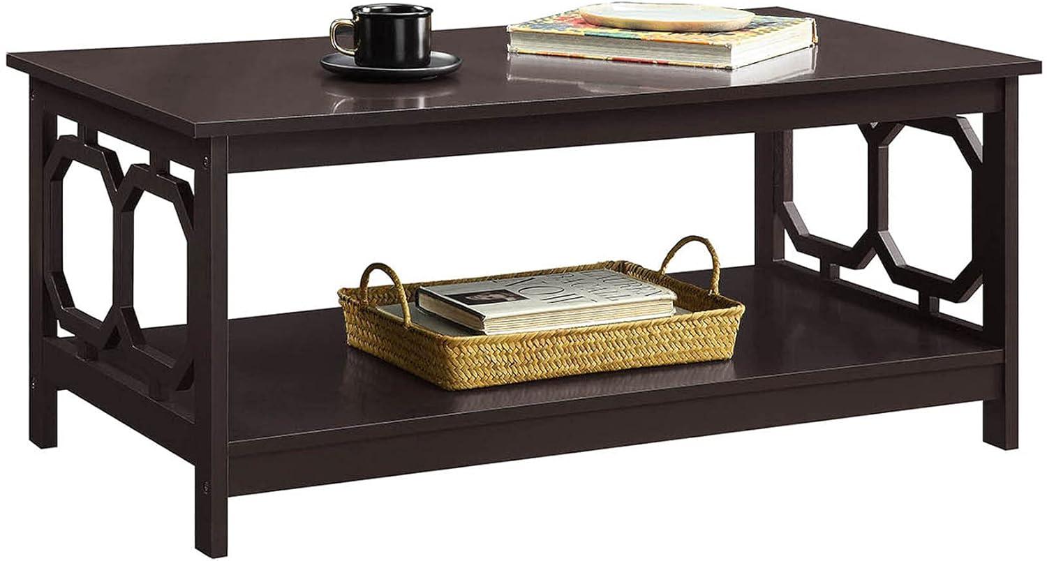 Espresso Brown Rectangular Wood Coffee Table with Latticework