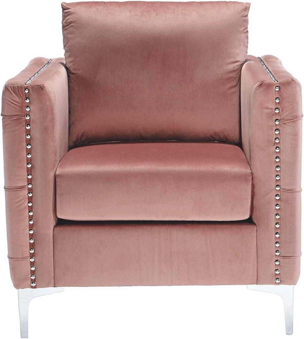 OUWI Lizmont Modern Glam Accent Chair with Nailhead Trim, Pink