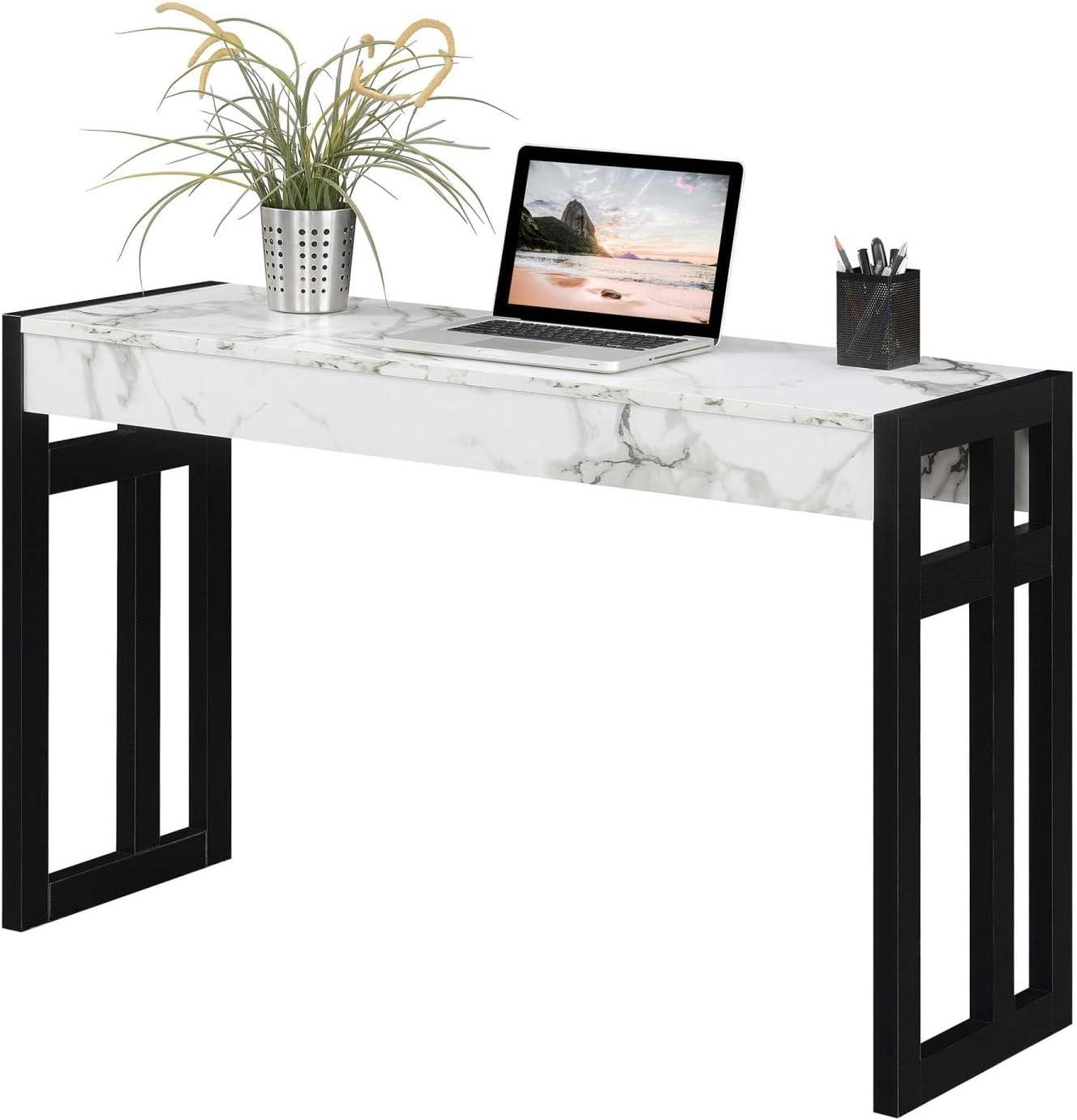 Monterey 50'' White Faux Marble & Black Wood Versatile Console Table