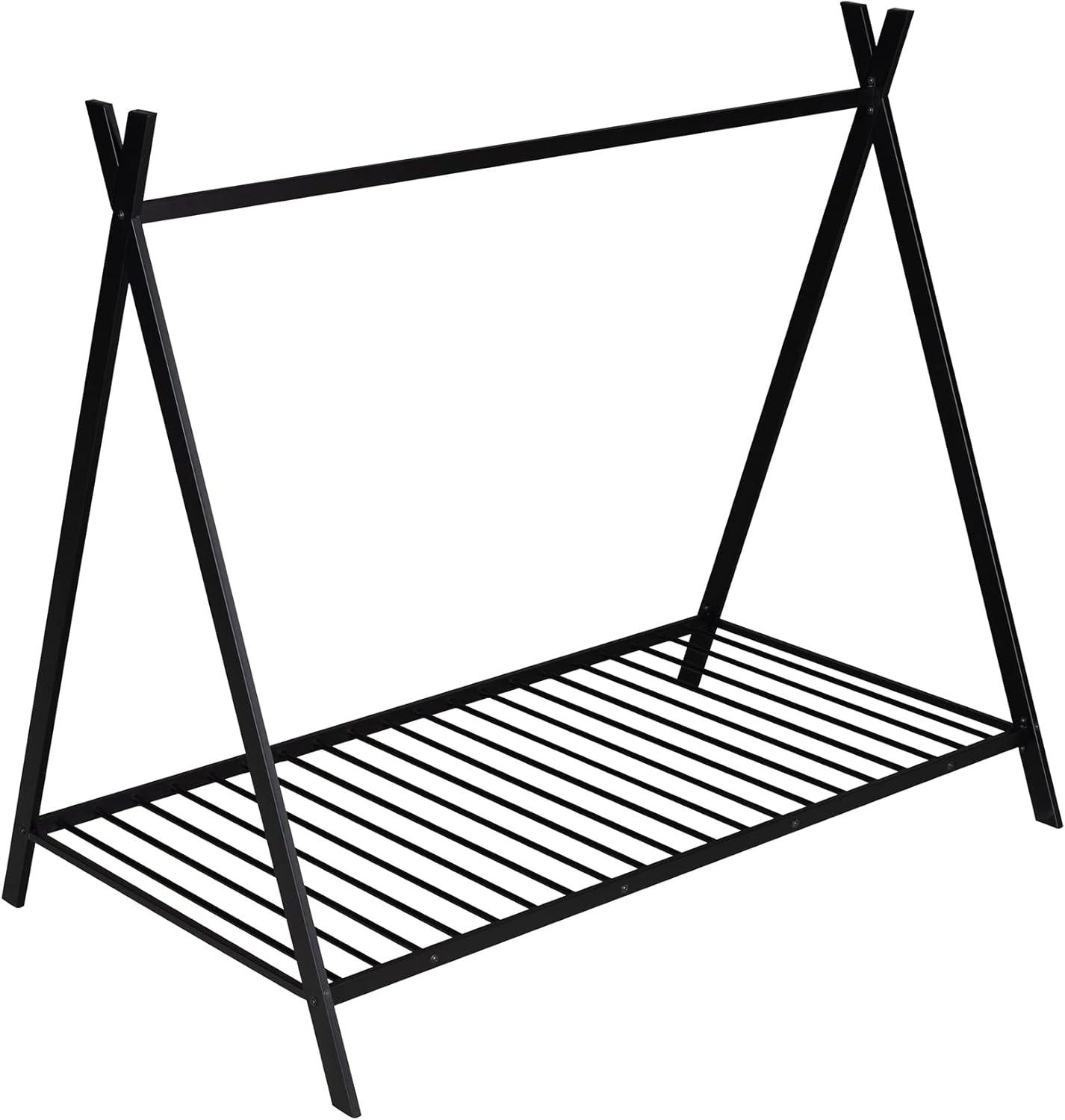 CITYLE Twin House Bed with Roof for Kids, Toddlers, Teens, Metal House Bed Frame with 20 Slats, Kids Twin Bed, No Box Spring Needed, Black