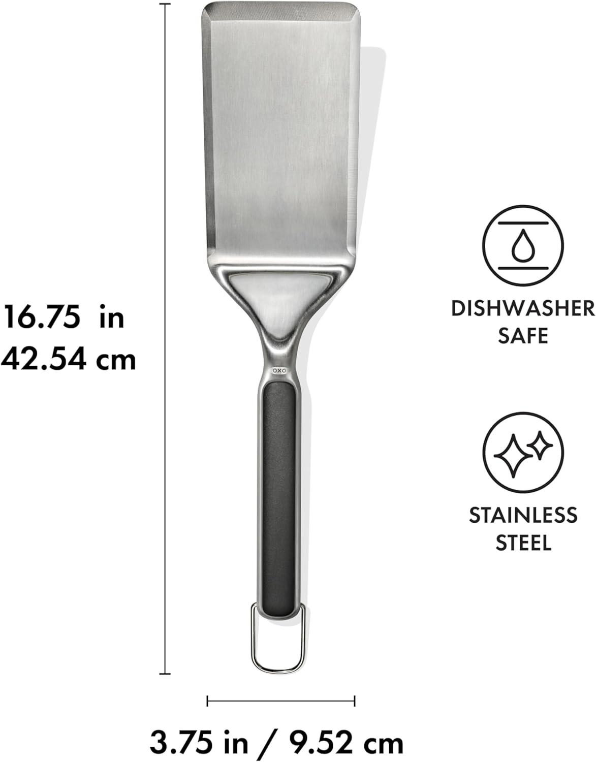 OXO Good Grips Large Griddle Turner – Durable Stainless Steel Griddle Turner with Beveled Head and Nonslip Grip for Indoor or Outdoor Griddle, Griddle Accessories, BBQ Accessories