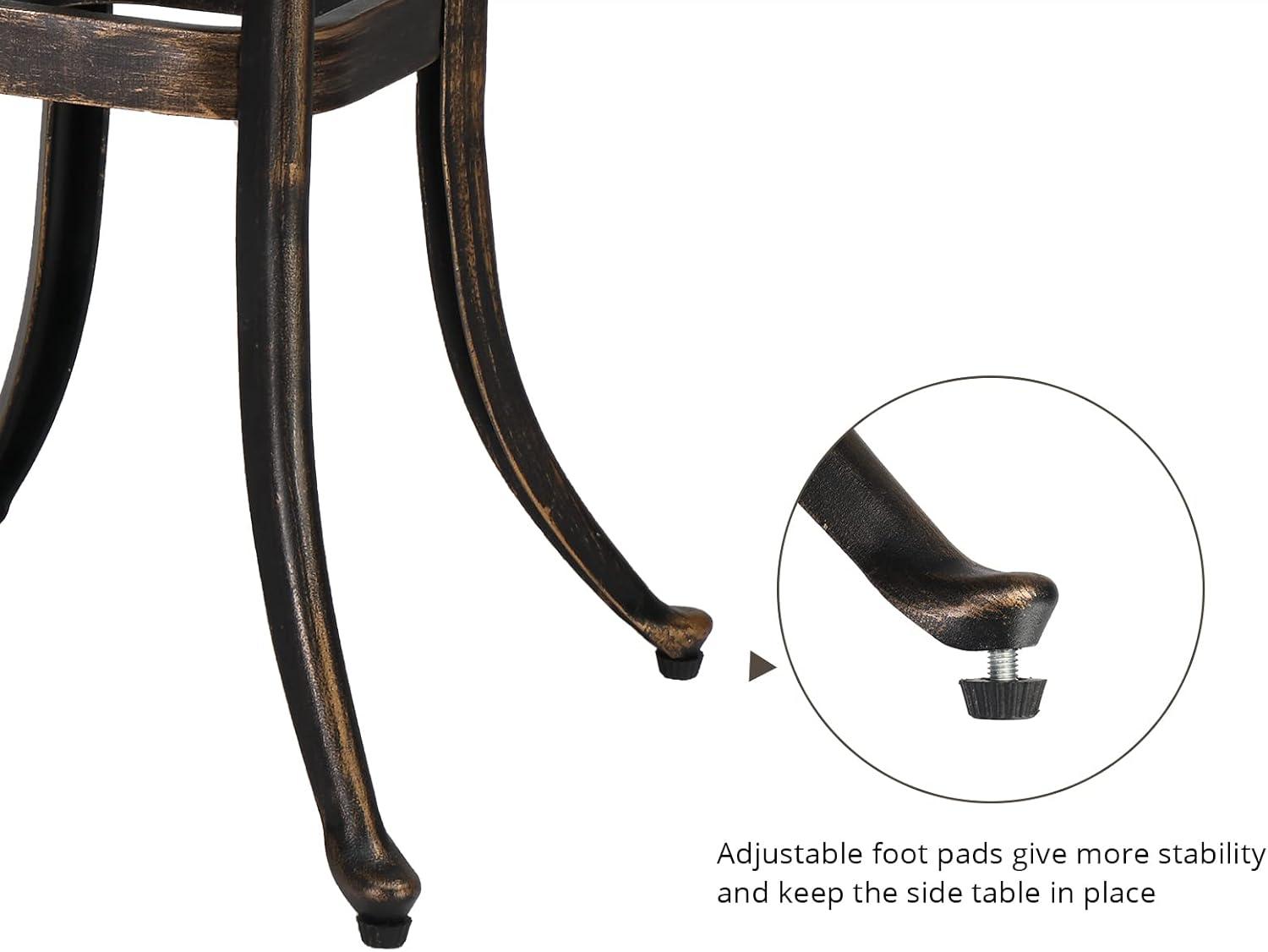 NintyFive 21 Inch Cast Aluminum Outdoor Side Table with Umbrella Hole, Anti-Rust Coffee Bistro Table for Outdoor, Patio, Garden, Porch, Balcony End Table (Square, Bronze)