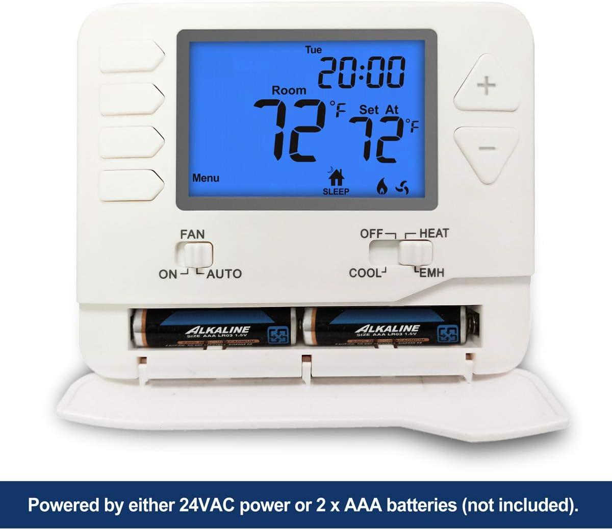 White Digital Heat Pump Thermostat with Large LCD Display