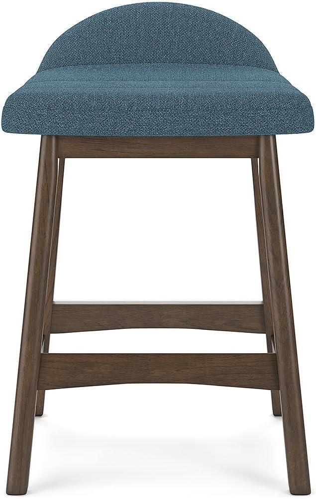 Blue Upholstered Wooden Counter Height Bar Stools, Set of 2