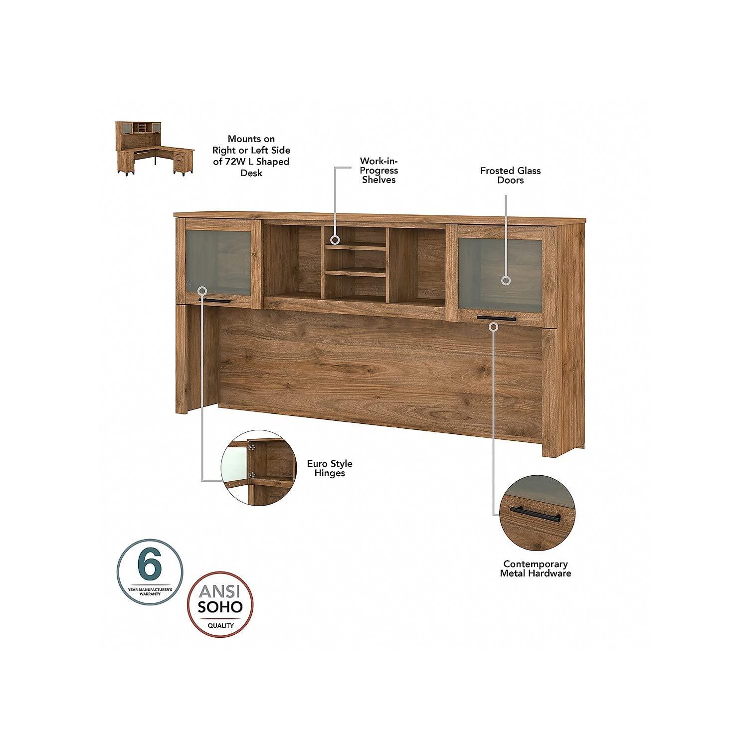 Bush Furniture Somerset 72 in Desk with Hutch with File Drawer, Open and Closed Storage in Fresh Walnut