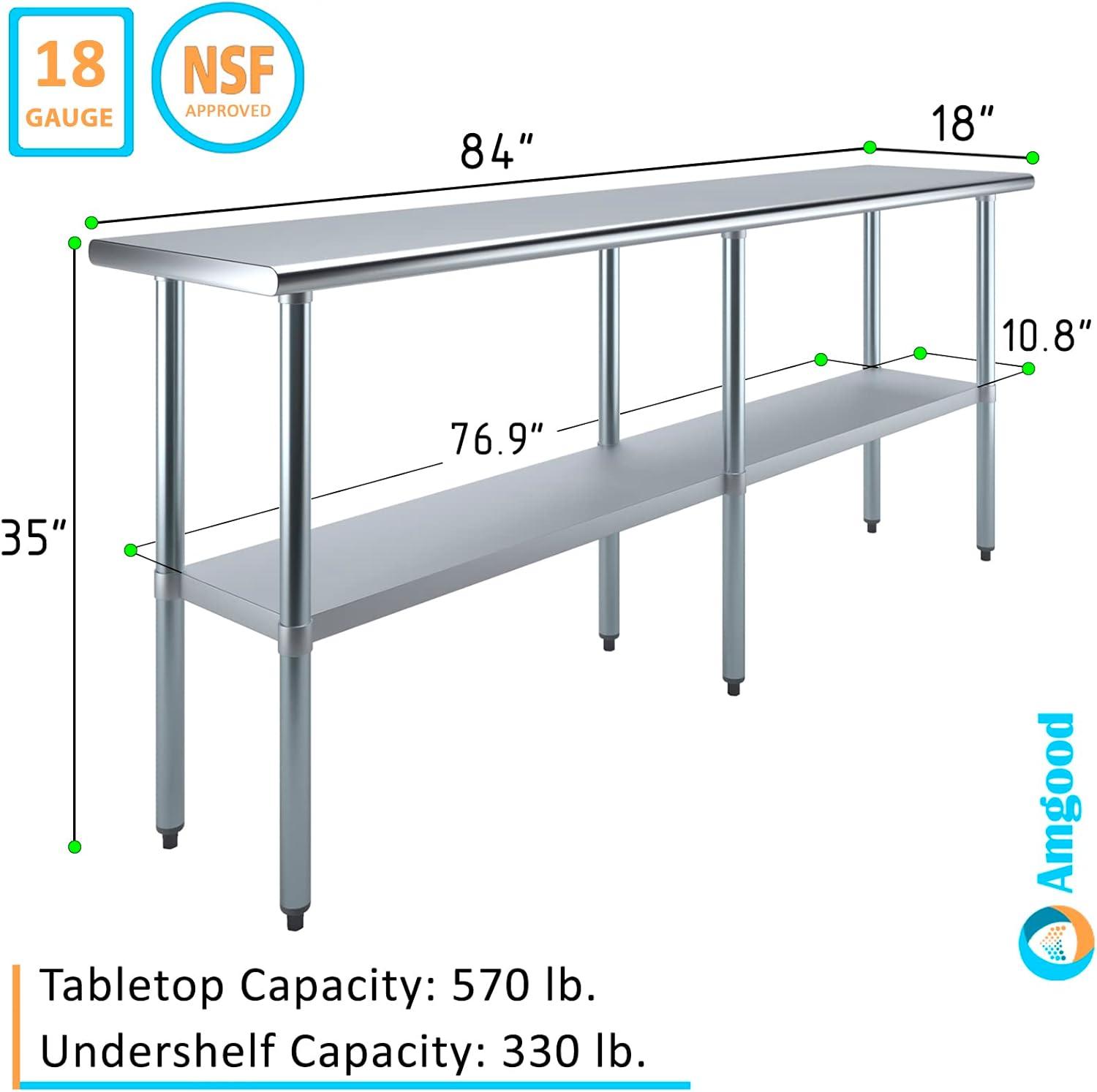 84" Stainless Steel Utility Work Table with Galvanized Undershelves