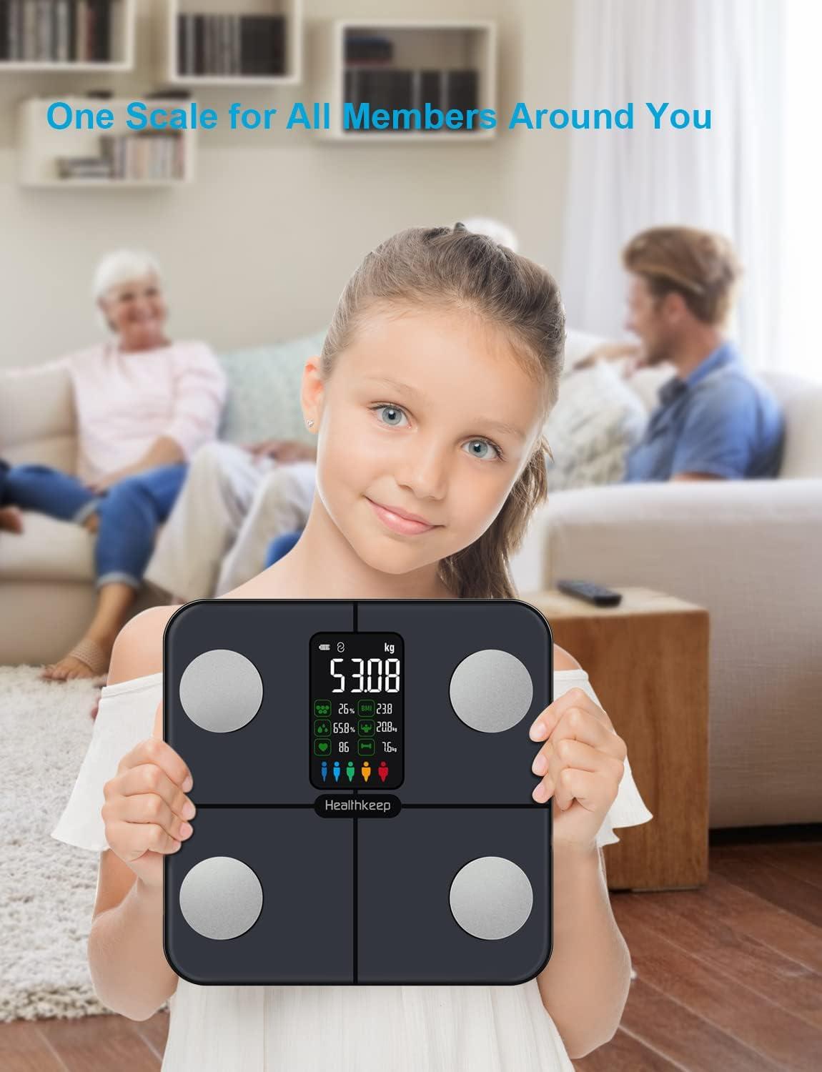 CHWARES Rechargeable Weight Scale , Scale for Body Weight with Large LCD Display, Smart Digital Scale with Body Fat 15 Metrics Body Composition Analyzer for BMI Heart Rate 400lbs, Black
