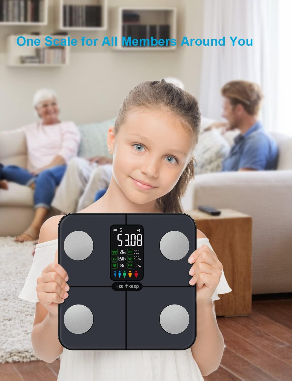 CHWARES Rechargeable Weight Scale , Scale for Body Weight with Large LCD Display, Smart Digital Scale with Body Fat 15 Metrics Body Composition Analyzer for BMI Heart Rate 400lbs, Black