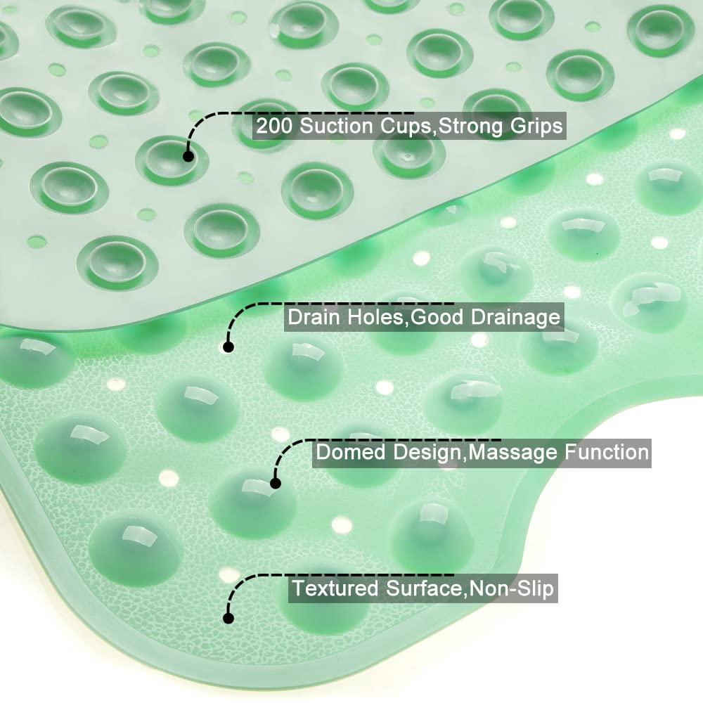 Bathtub and Shower Mats, Extra Long Non-Slip Bath Mat 39 x 16 Inch, Machine Washable Bath Tub Mat with Suction Cups & Drain Holes for Bathroom, Pale Green