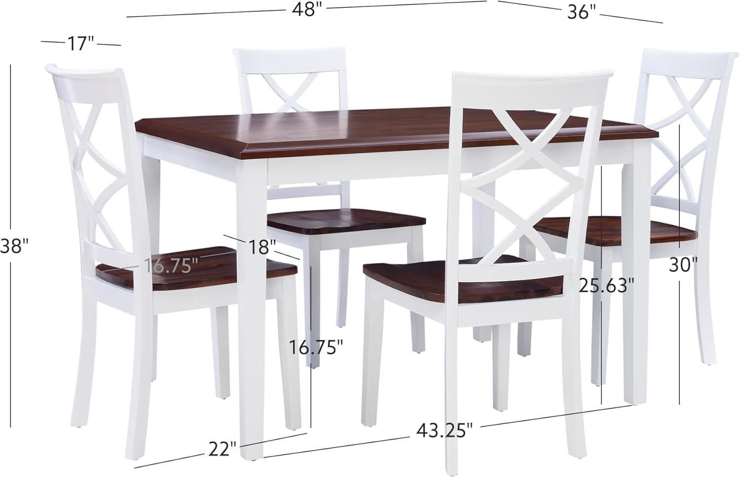 Linon Harrison Five Piece 2 Tone Dining Set in Cherry/White Finished Wood