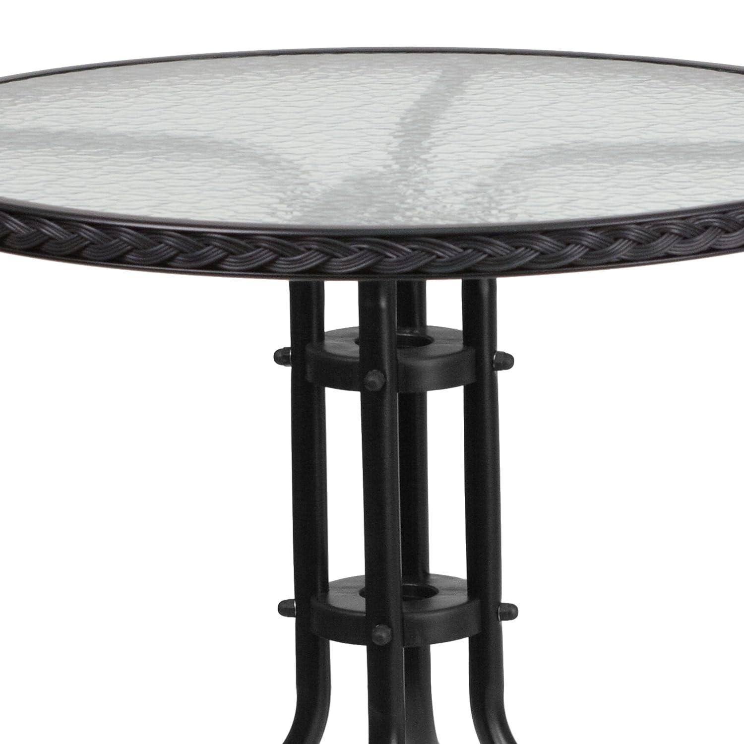 Flash Furniture 28'' Round Tempered Glass Metal Table with Black Rattan Edging