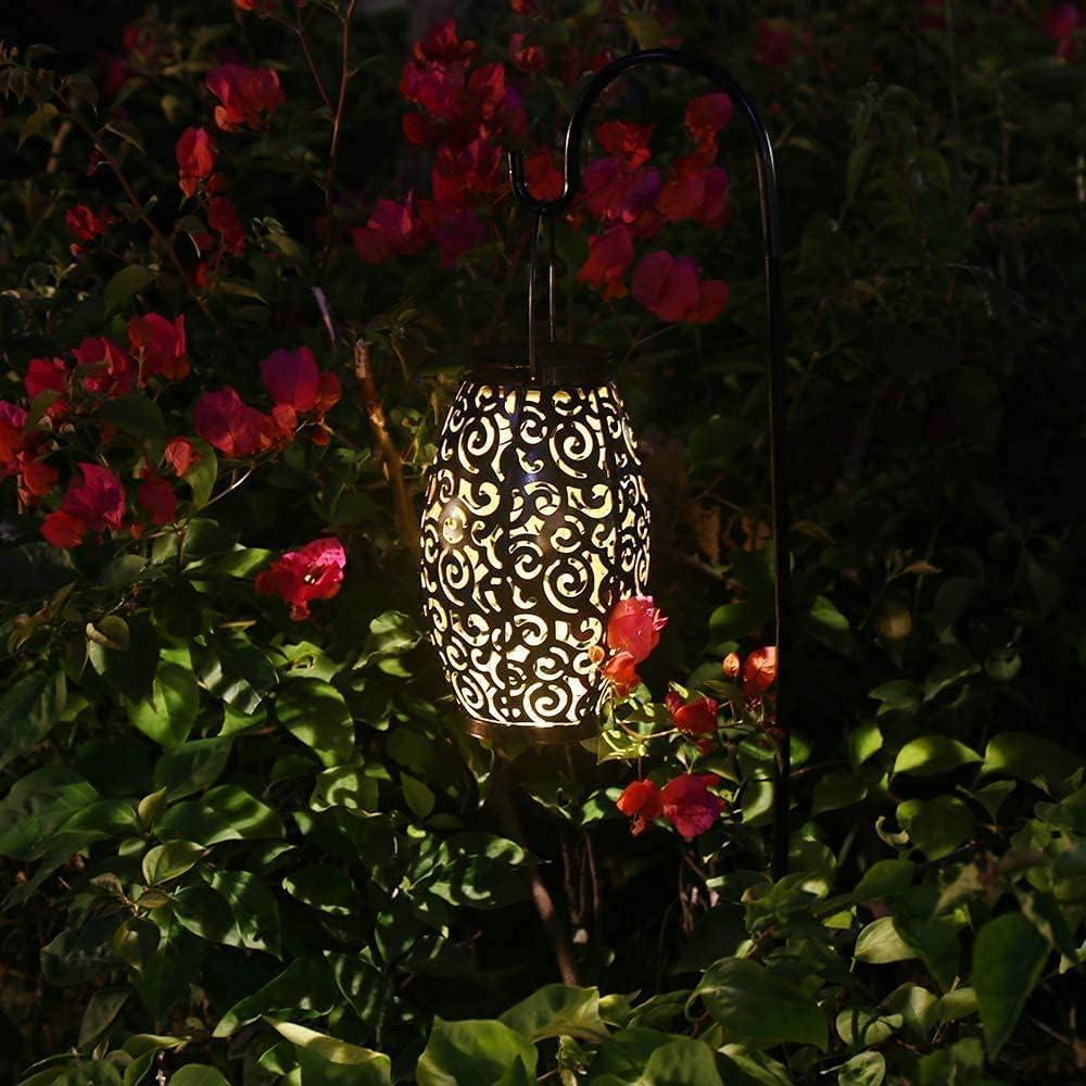 Bronze Solar LED Lantern with Handle and Hollowed Pattern