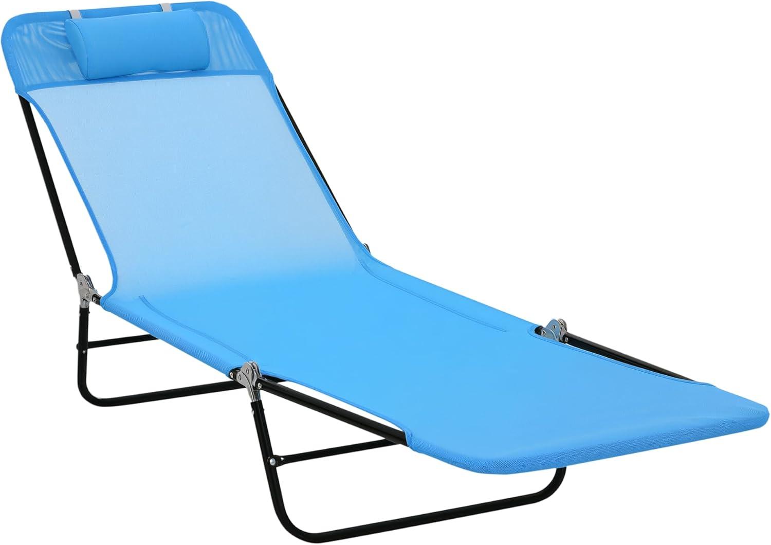 Outsunny Foldable Outdoor Chaise Lounge Chair, 5-Level Reclining Camping Tanning Chair with Breathable Mesh Fabric and Headrest, Pink