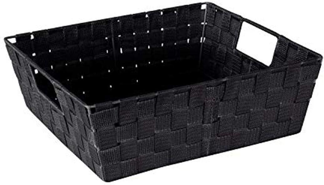 Simplify Large 13" Woven Strap Storage Bin Black: Portable Decorative Storage with Handles for 13 Inch Cube System