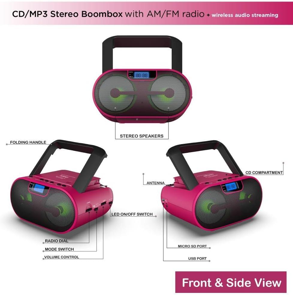 Impecca CDB237BTP Cdmp3stereoboomboxam/fmradiowithbluetoot