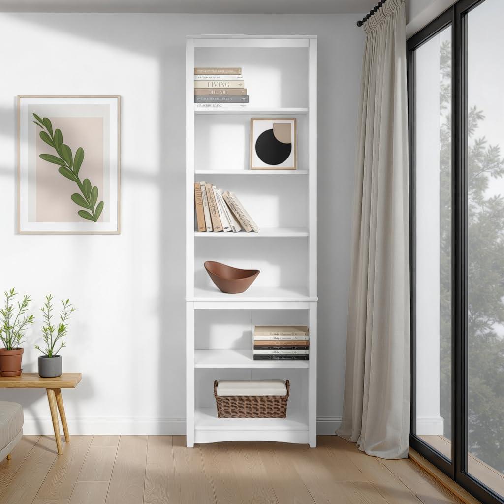 80" Tall Bookshelf White - Prepac: Laminated 6-Shelf Storage, Modern Design
