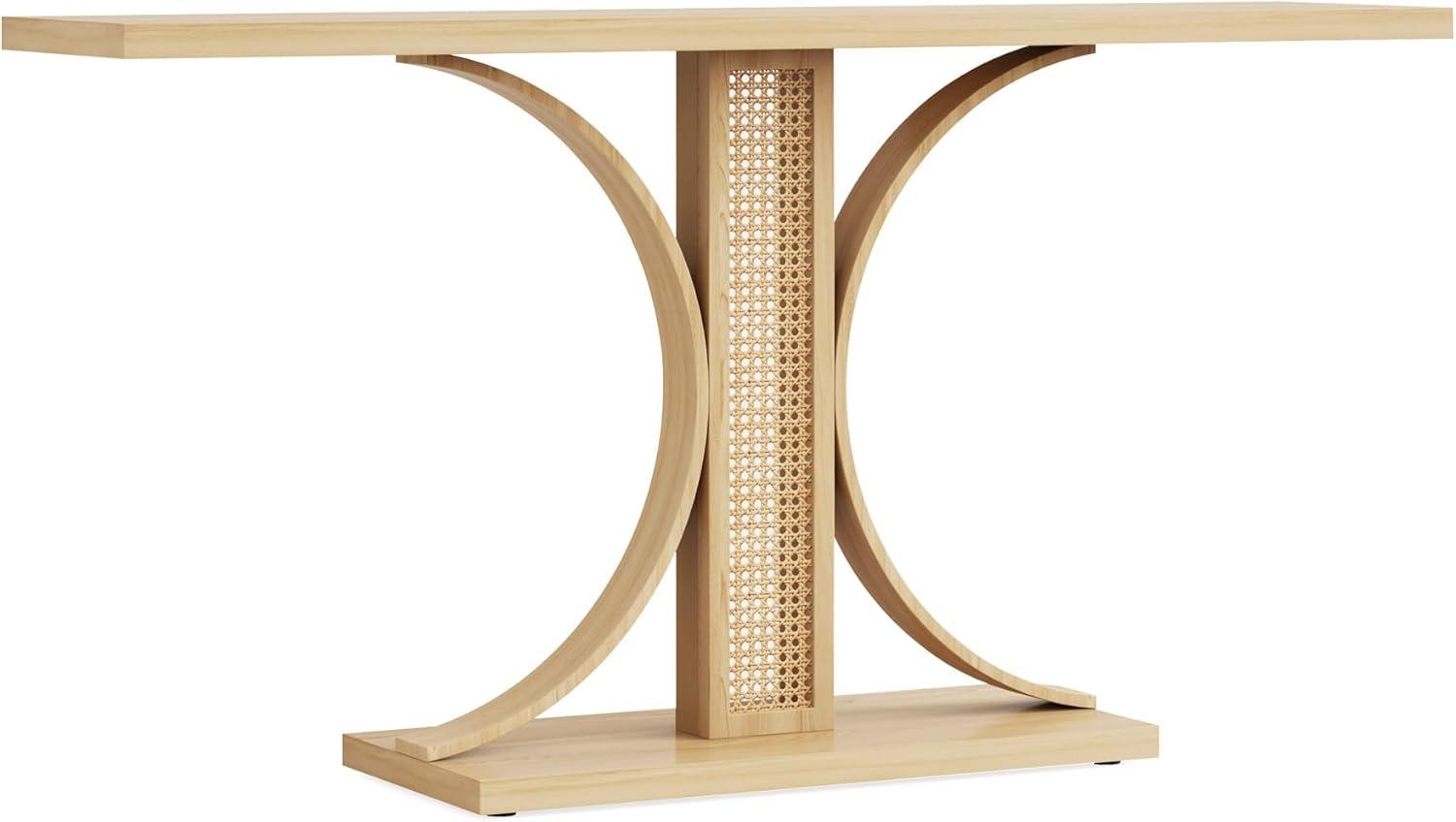 Tribesigns 55 Inches Rattan Console Table, Farmhouse Hallway Table, Light Brown