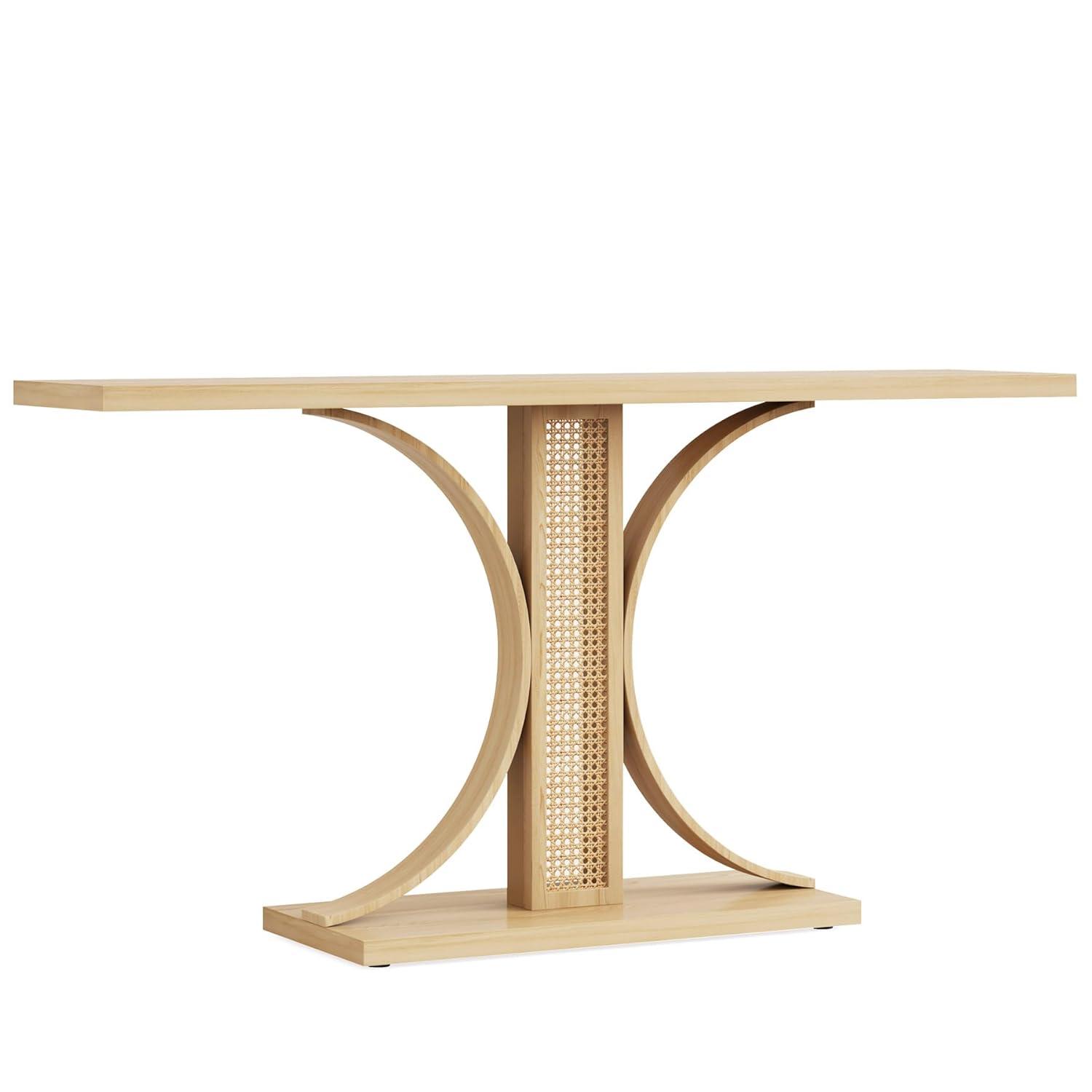 Tribesigns 55 Inches Rattan Console Table, Farmhouse Hallway Table, Light Brown