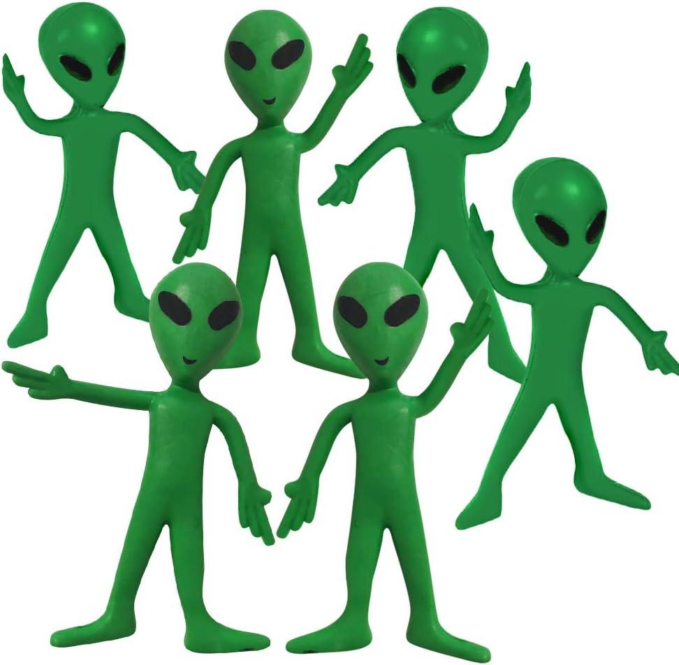 12 Pack- Bendable Rubber Green Aliens (3.75") Action Figures Bendable UFO Aliens Limbs Sensory Stress Relief Fidget Toys. Great Party Favor Trick or Treat Supplies