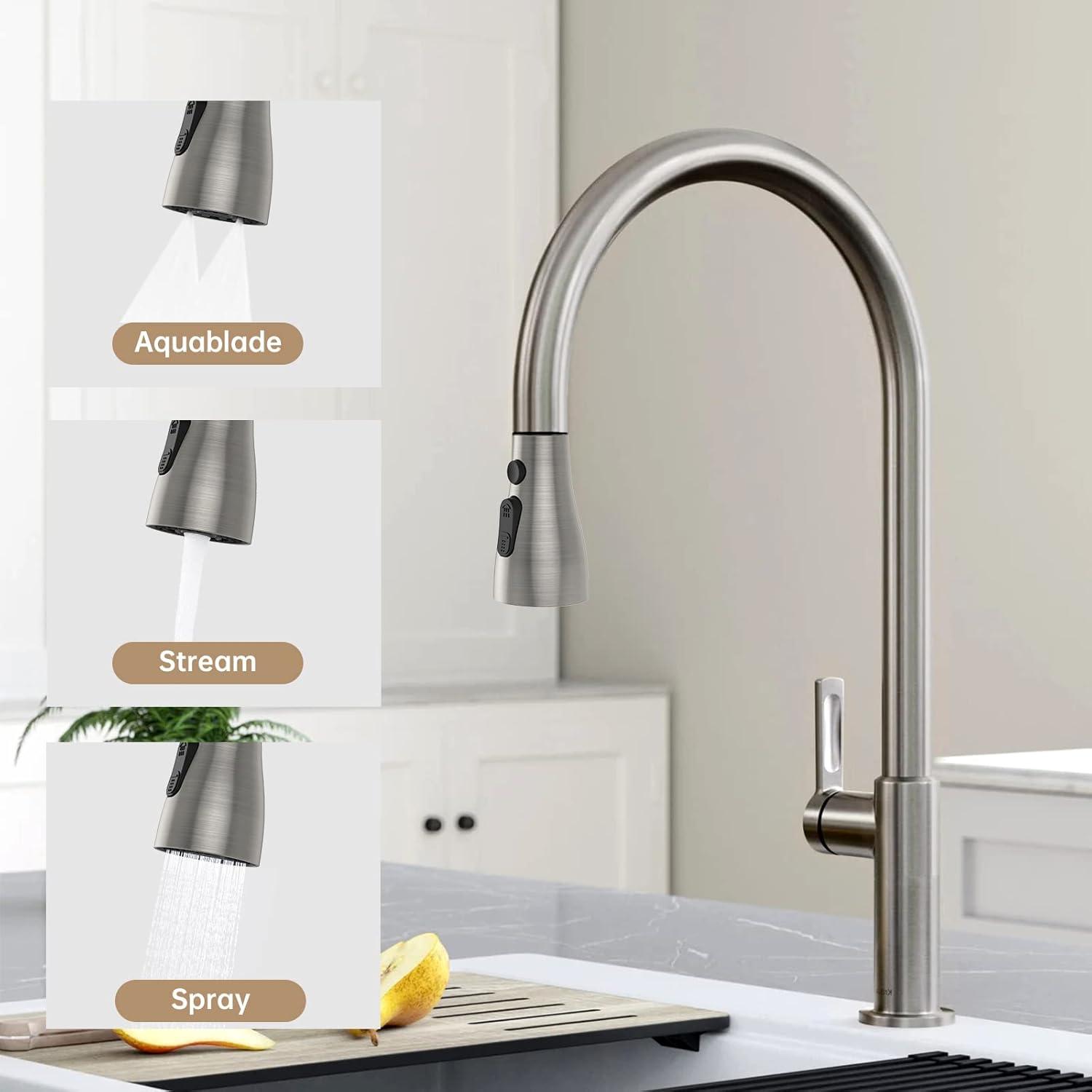 Spring Pull Down Kitchen Faucet Head Replacement for Kitchen Faucet, 3-Modes & 7 Adapters Brushed Nickel Finished