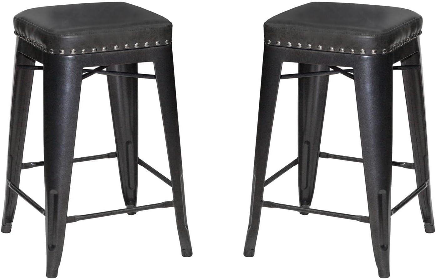 Hank Graphite Gray Metal and Faux Leather Counter Stool