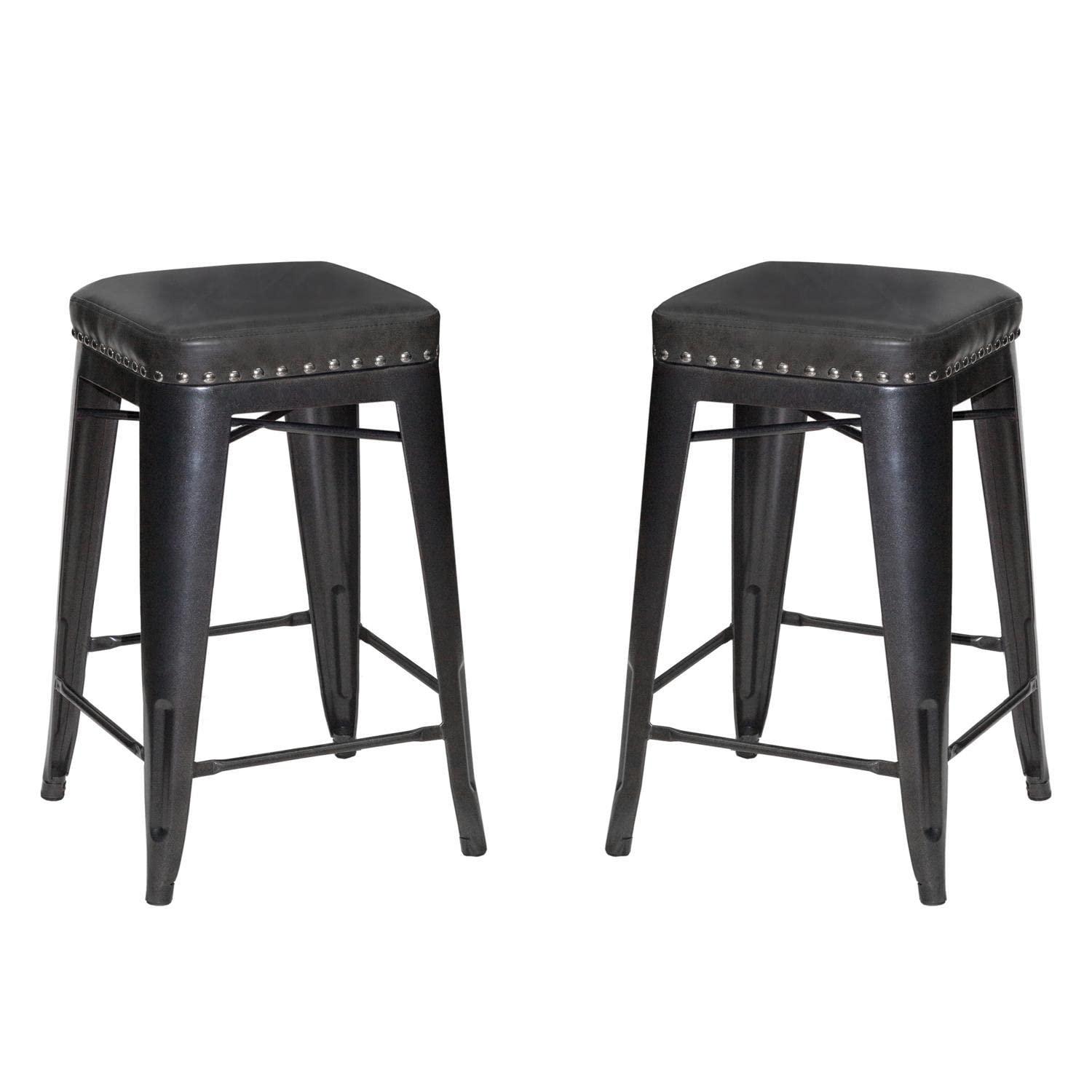 Hank Graphite Gray Metal and Faux Leather Counter Stool