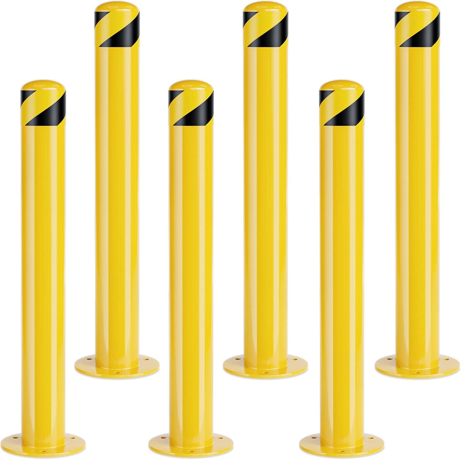Safety Bollard Post, Steel Bollards,Parking Bollard, Yellow Powder Coated Safety Parking Barrier Post, for Traffic Sensitive Areas (6, 42"H*3.5"D)